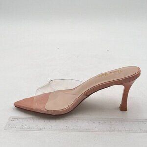 Milooey Nude Clear High Heel Mules Open Pointed Toe Slide Sandals Party Shoes